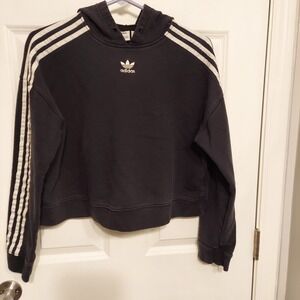 Adidas Originals Sweatshirt Trefoil Cropped Hoodie Black Womens Size Medium‎